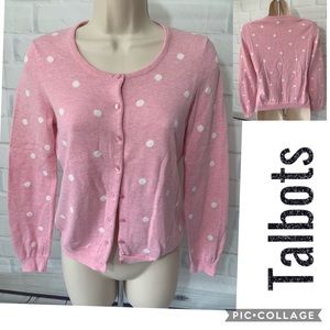 Talbots Pink Polka Dot Cardigan Petite